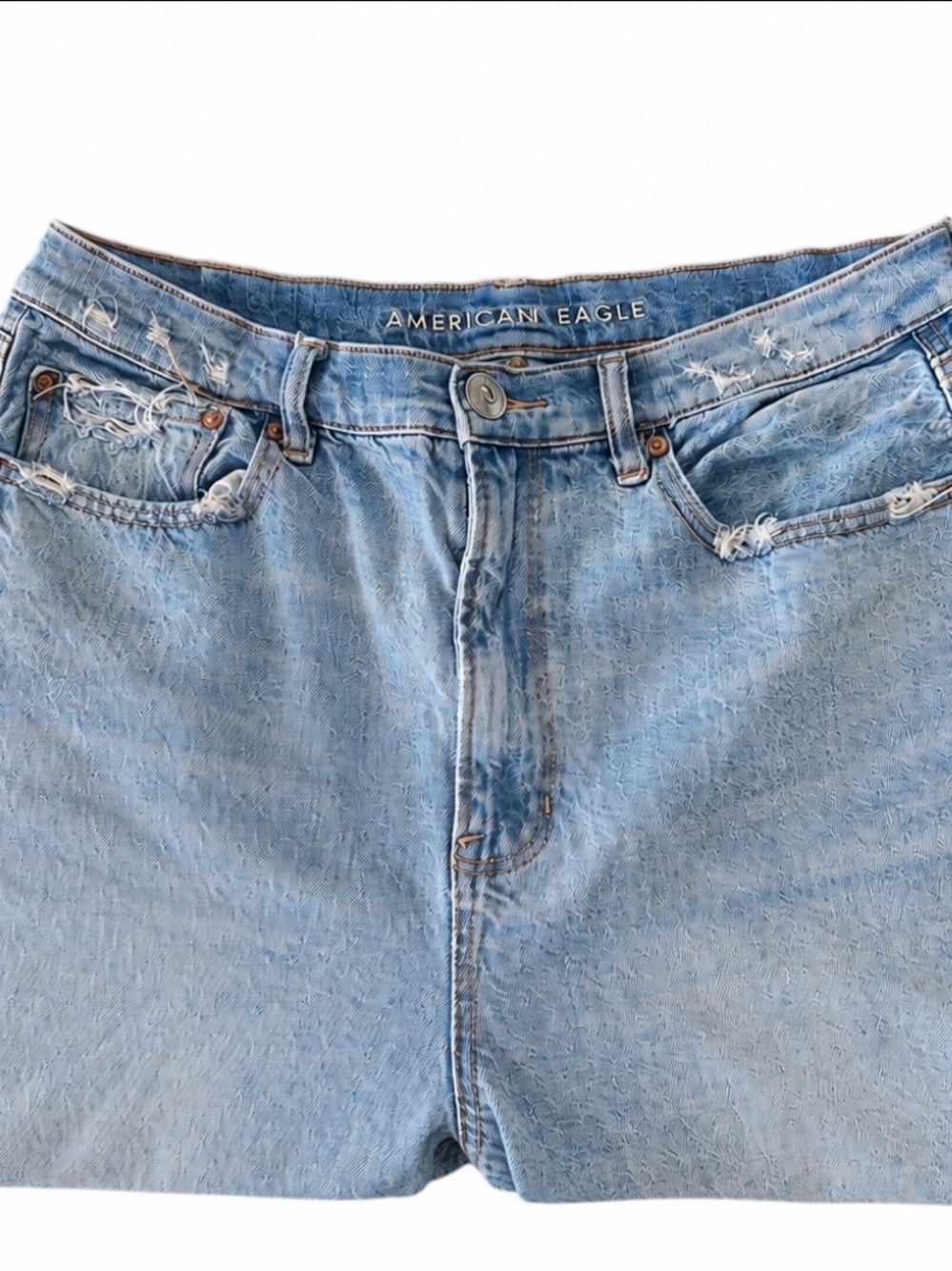 American Eagle Baggy Jeans Women Light Wash Distressed Wide Leg 90s Y2K Denim 14